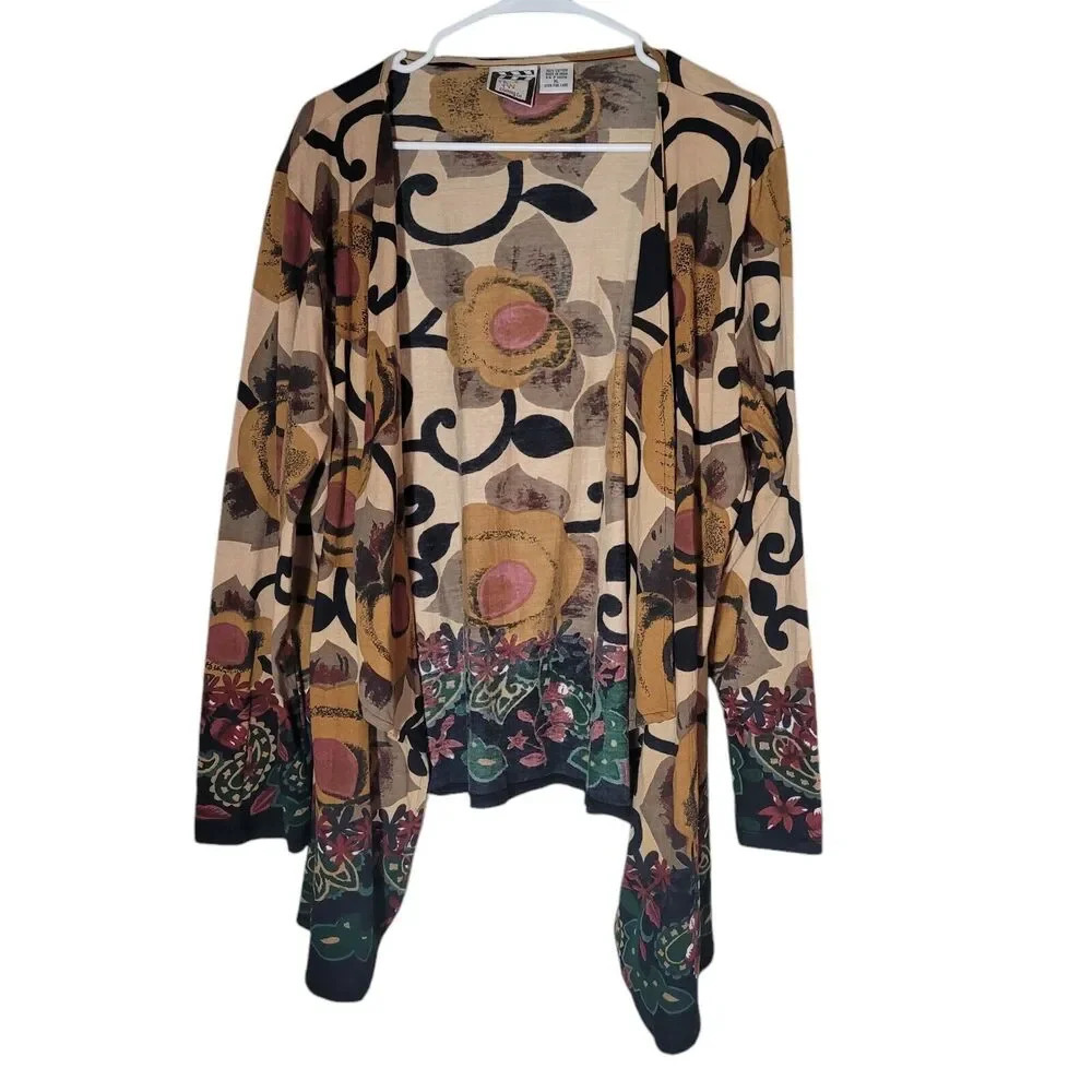 Take Two Artsy Floral Cardigan Top Women's‎ Size XL Lagenlook Boho Cotton